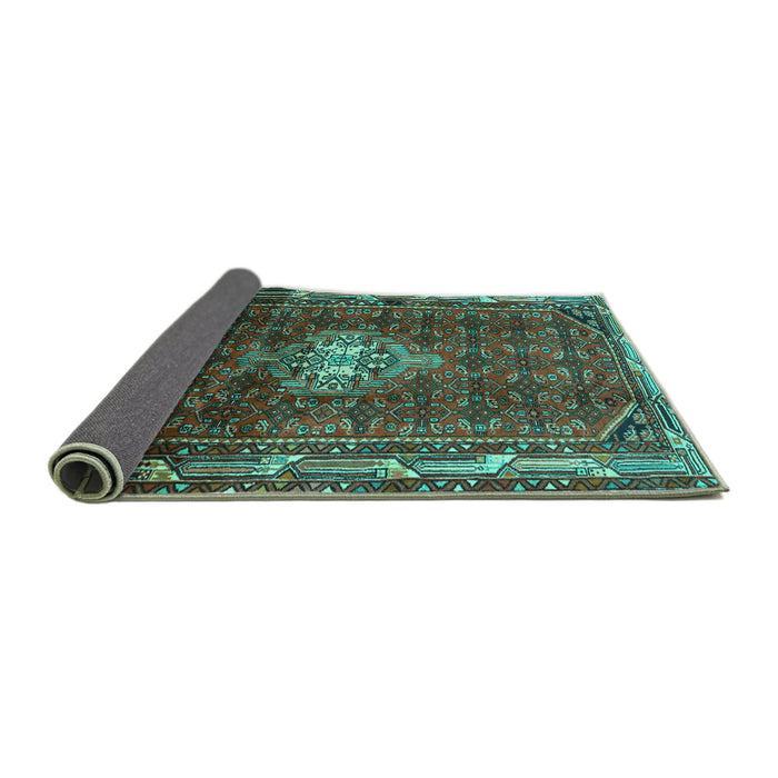 Sideview of Persian Turquoise Traditional Rug, tr3073turq