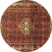 Round Machine Washable Persian Brown Traditional Rug, wshtr3073brn