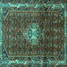 Square Machine Washable Persian Turquoise Traditional Area Rugs, wshtr3073turq