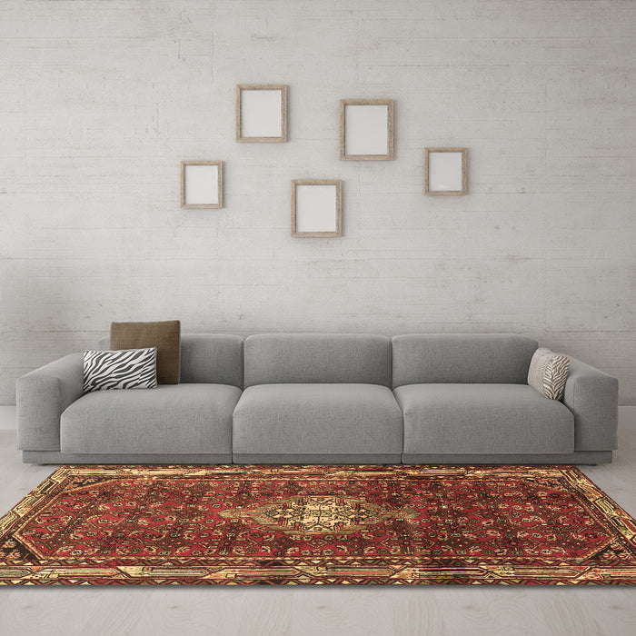 Machine Washable Persian Brown Traditional Rug in a Living Room,, wshtr3073brn