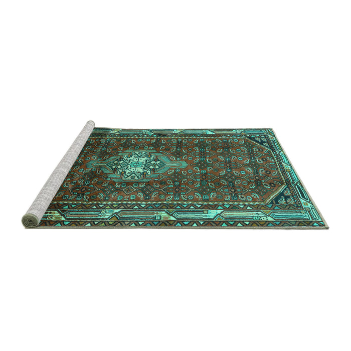 Sideview of Machine Washable Persian Turquoise Traditional Area Rugs, wshtr3073turq