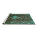 Sideview of Machine Washable Persian Turquoise Traditional Area Rugs, wshtr3073turq