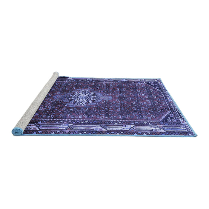 Sideview of Machine Washable Persian Blue Traditional Rug, wshtr3073blu