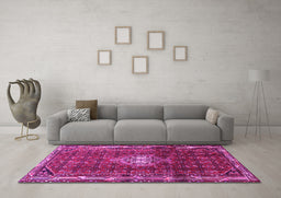 Machine Washable Persian Pink Traditional Rug in a Living Room, wshtr3073pnk