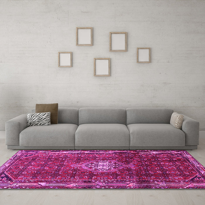 Machine Washable Persian Pink Traditional Rug in a Living Room, wshtr3073pnk