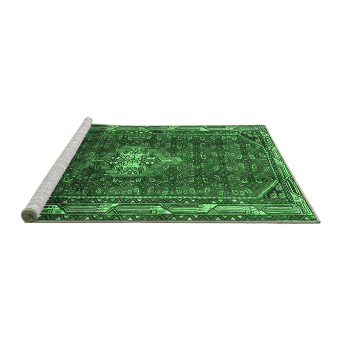 Sideview of Machine Washable Persian Emerald Green Traditional Area Rugs, wshtr3073emgrn