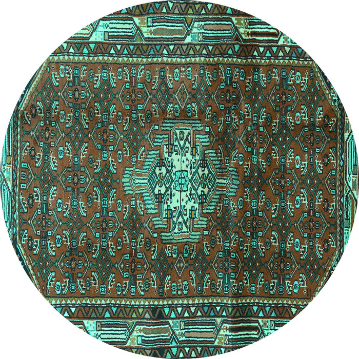 Round Machine Washable Persian Turquoise Traditional Area Rugs, wshtr3073turq