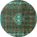 Round Machine Washable Persian Turquoise Traditional Area Rugs, wshtr3073turq