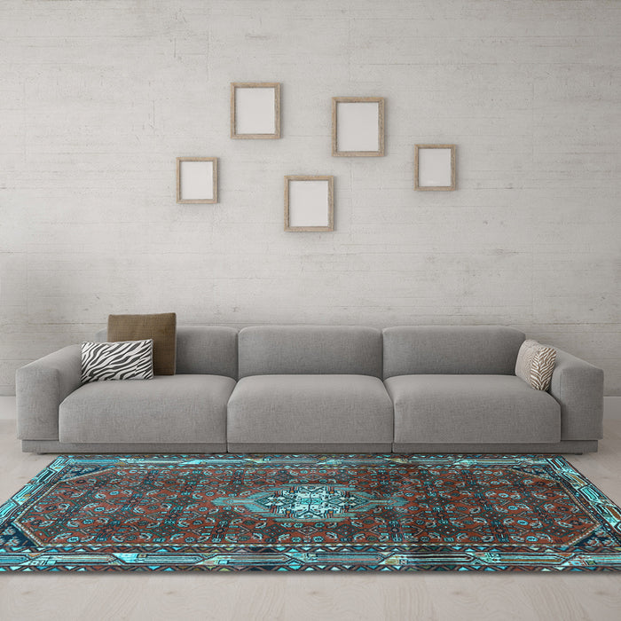 Machine Washable Persian Light Blue Traditional Rug in a Living Room, wshtr3073lblu