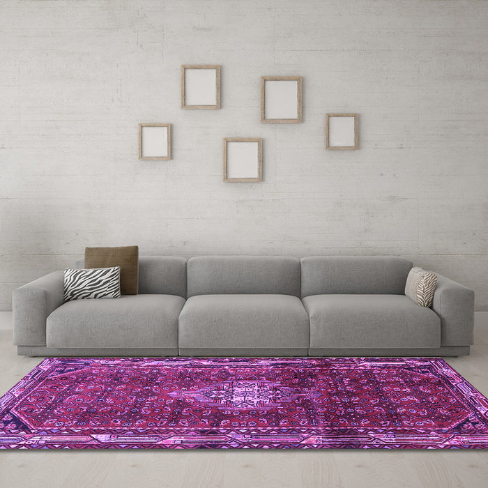 Machine Washable Persian Purple Traditional Area Rugs in a Living Room, wshtr3073pur