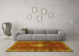 Machine Washable Persian Yellow Traditional Rug in a Living Room, wshtr3073yw