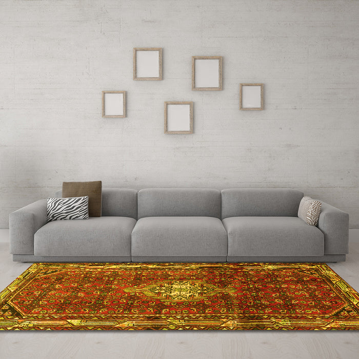 Machine Washable Persian Yellow Traditional Rug in a Living Room, wshtr3073yw