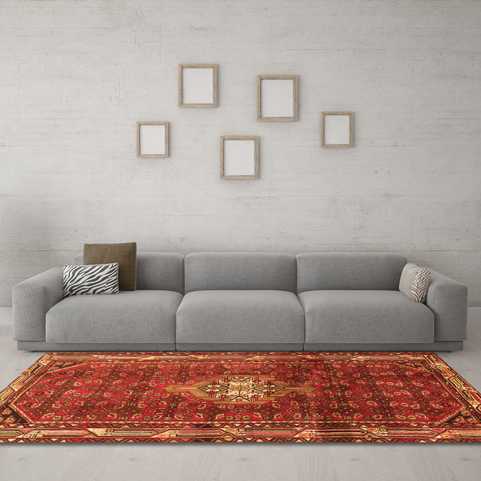 Machine Washable Persian Orange Traditional Area Rugs in a Living Room, wshtr3073org