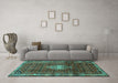 Machine Washable Persian Turquoise Traditional Area Rugs in a Living Room,, wshtr3073turq