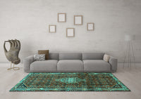 Machine Washable Persian Turquoise Traditional Rug, wshtr3073turq