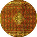 Round Persian Yellow Traditional Rug, tr3073yw