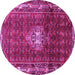 Round Machine Washable Persian Pink Traditional Rug, wshtr3073pnk