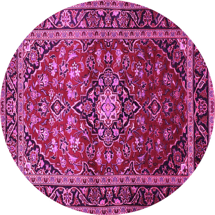 Round Machine Washable Medallion Pink Traditional Rug, wshtr3074pnk