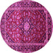 Round Machine Washable Medallion Pink Traditional Rug, wshtr3074pnk