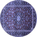 Round Machine Washable Medallion Blue Traditional Rug, wshtr3074blu