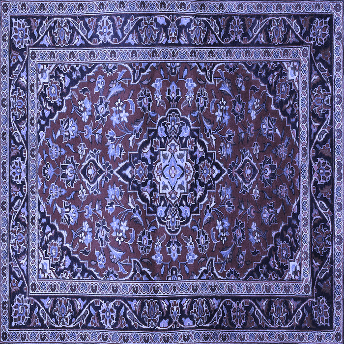 Square Machine Washable Medallion Blue Traditional Rug, wshtr3074blu
