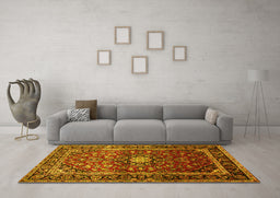 Machine Washable Medallion Yellow Traditional Rug in a Living Room, wshtr3074yw