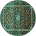 Round Medallion Turquoise Traditional Rug, tr3074turq