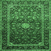 Square Machine Washable Medallion Emerald Green Traditional Area Rugs, wshtr3074emgrn