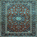 Square Machine Washable Medallion Light Blue Traditional Rug, wshtr3074lblu