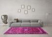 Machine Washable Medallion Pink Traditional Rug in a Living Room, wshtr3074pnk
