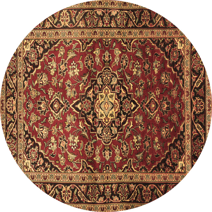 Round Machine Washable Medallion Brown Traditional Rug, wshtr3074brn