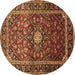 Round Machine Washable Medallion Brown Traditional Rug, wshtr3074brn