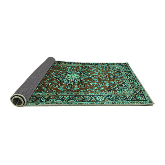 Sideview of Medallion Turquoise Traditional Rug, tr3074turq