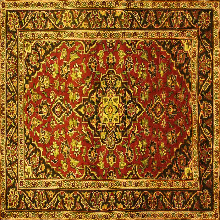 Square Machine Washable Medallion Yellow Traditional Rug, wshtr3074yw