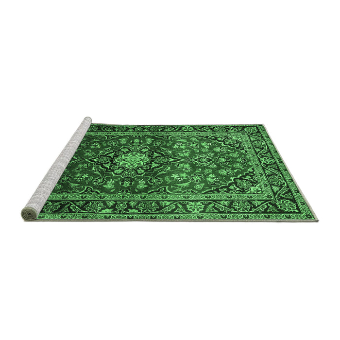 Sideview of Machine Washable Medallion Emerald Green Traditional Area Rugs, wshtr3074emgrn