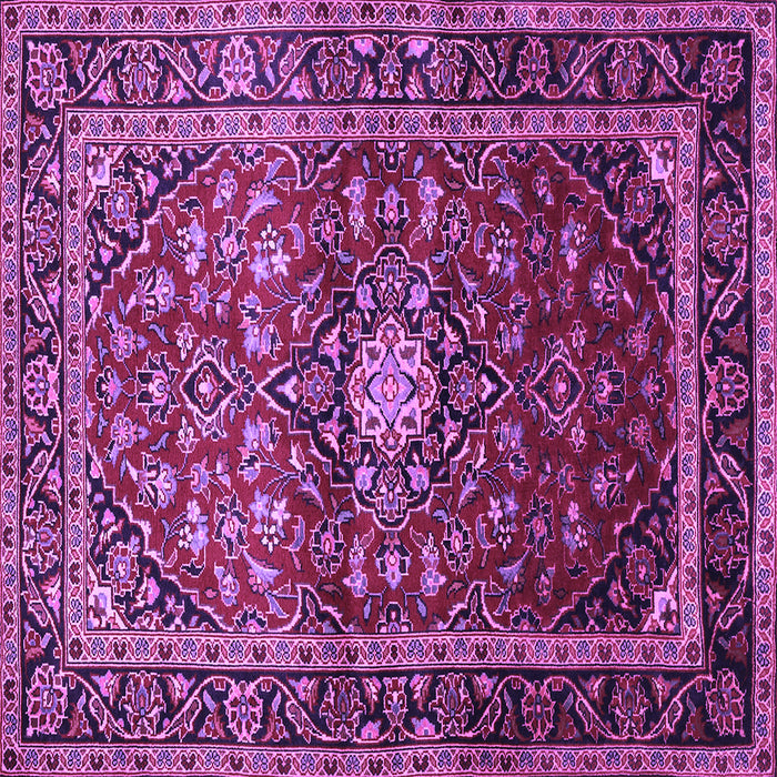 Square Machine Washable Medallion Purple Traditional Area Rugs, wshtr3074pur