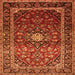 Round Machine Washable Medallion Orange Traditional Area Rugs, wshtr3074org