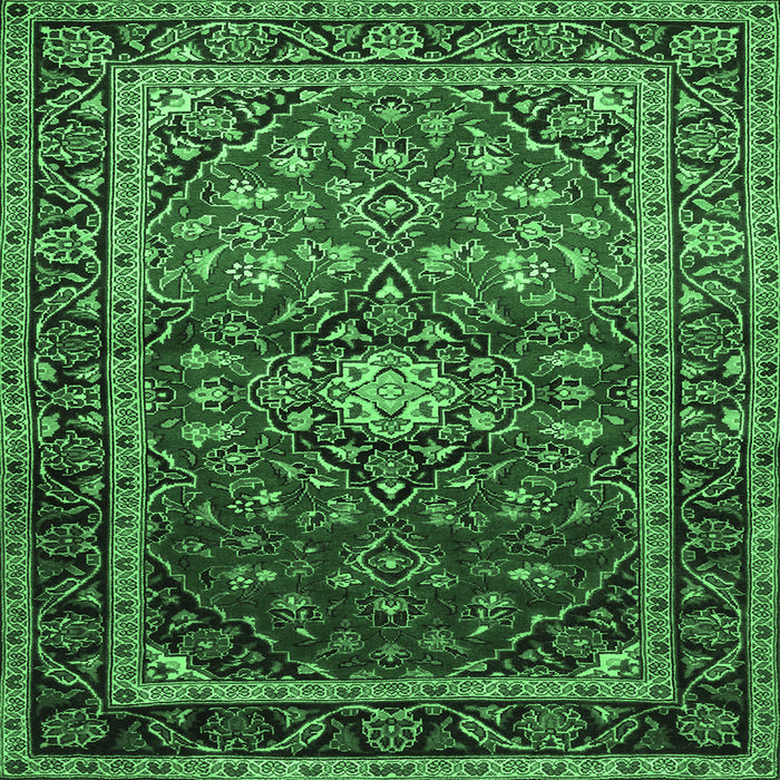 Square Medallion Emerald Green Traditional Rug, tr3074emgrn