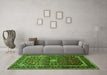 Machine Washable Medallion Green Traditional Area Rugs in a Living Room,, wshtr3074grn