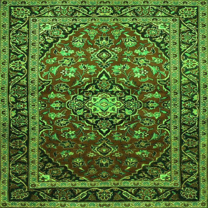 Round Machine Washable Medallion Green Traditional Area Rugs, wshtr3074grn
