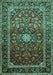 Machine Washable Medallion Turquoise Traditional Area Rugs, wshtr3074turq