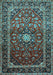 Machine Washable Medallion Light Blue Traditional Rug, wshtr3074lblu