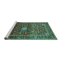 Sideview of Machine Washable Medallion Turquoise Traditional Area Rugs, wshtr3074turq