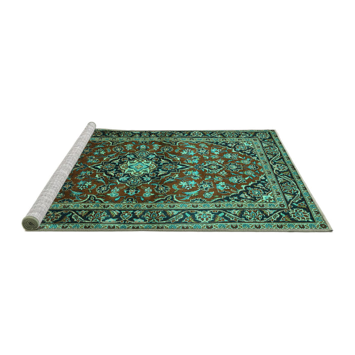 Sideview of Machine Washable Medallion Turquoise Traditional Area Rugs, wshtr3074turq