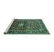 Sideview of Machine Washable Medallion Turquoise Traditional Area Rugs, wshtr3074turq