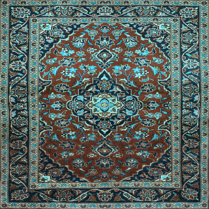 Square Medallion Light Blue Traditional Rug, tr3074lblu
