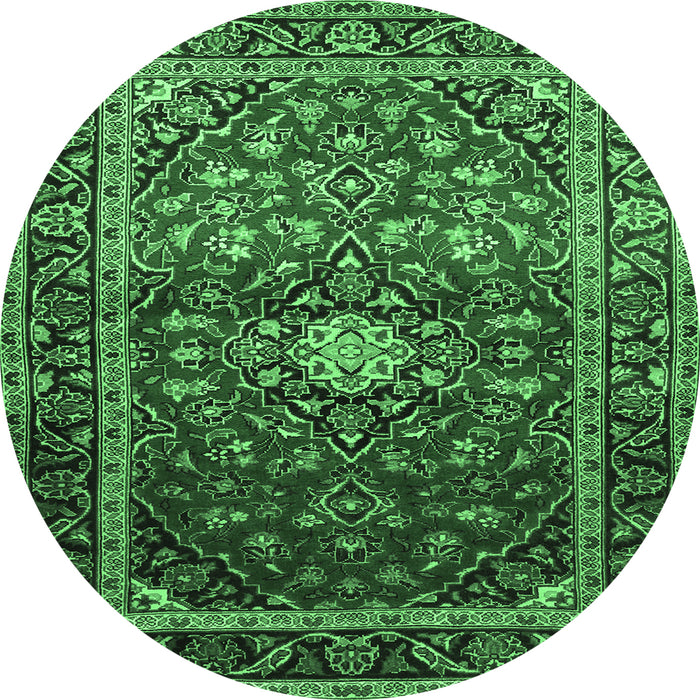 Round Machine Washable Medallion Emerald Green Traditional Area Rugs, wshtr3074emgrn