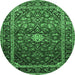 Round Machine Washable Medallion Emerald Green Traditional Area Rugs, wshtr3074emgrn