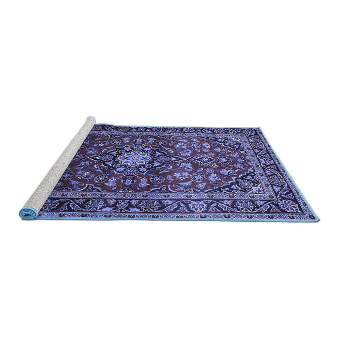 Sideview of Machine Washable Medallion Blue Traditional Rug, wshtr3074blu