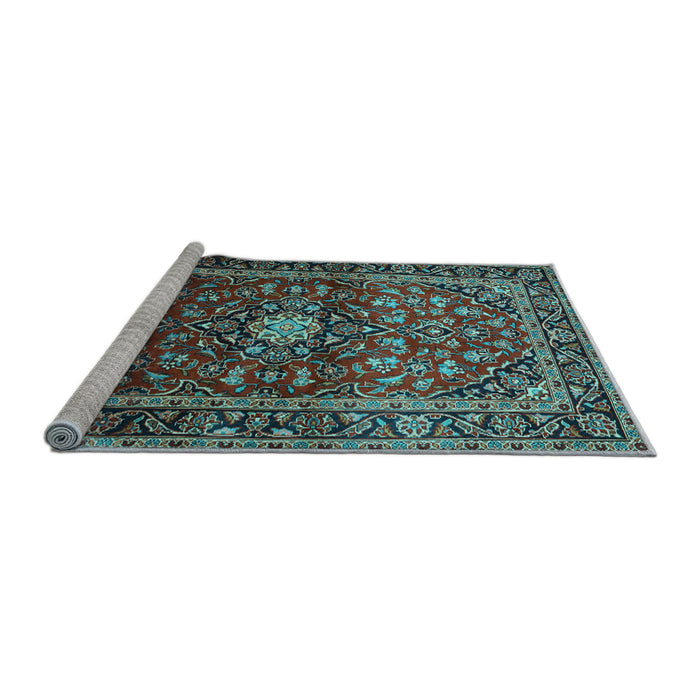 Sideview of Machine Washable Medallion Light Blue Traditional Rug, wshtr3074lblu